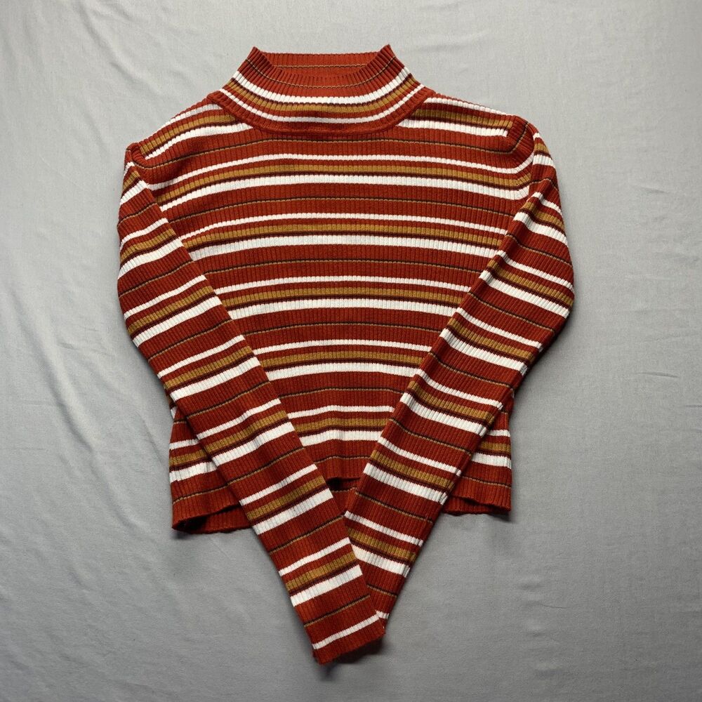Pink Republic Striped Mock Neck Ribbed Long Sleeve Cropped Sweater Top Size XL